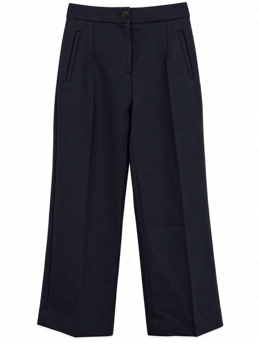 Sézane Martin Crop Trousers Navy Wool Blend Wide Leg Size 34 (US Size 2)
